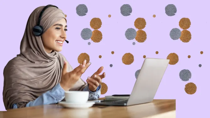 woman talking on virtual work call