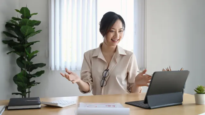 Woman being interviewed on video call
