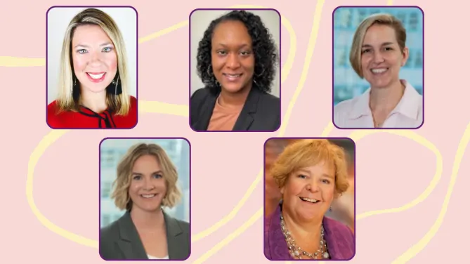 Courtney Jorgensen, Kim Dudley, Donna Garabo, Stefanie Hageman, and Michelle Nacker. Photos courtesy of Donnelley Financial Solutions (DFIN) .