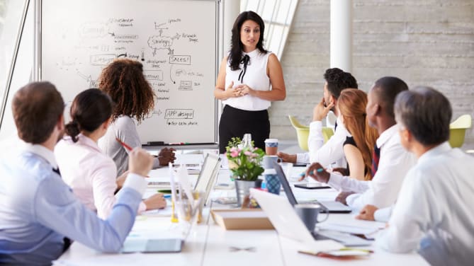 project manager leading meeting
