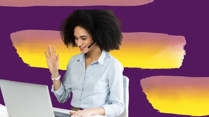 woman waving virtual call