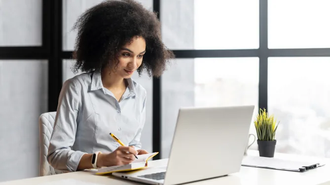 Woman in virtual meeting