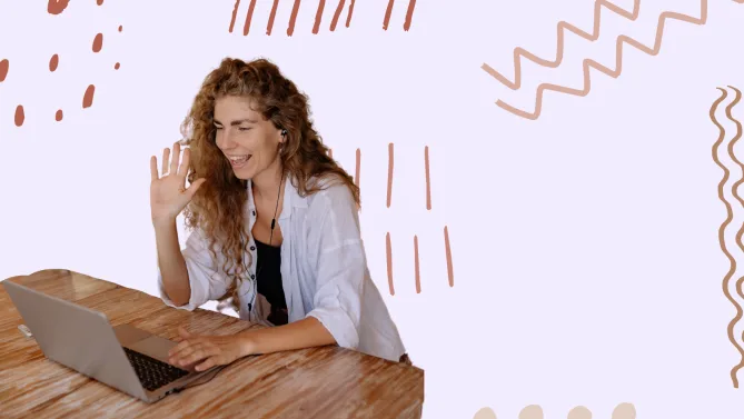 woman waving in virtual interview