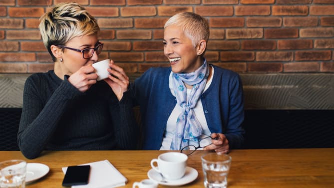 Two friends at a cafe