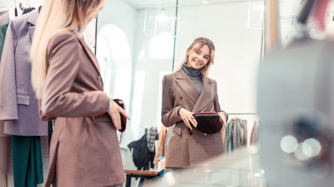 Woman trying on clothes