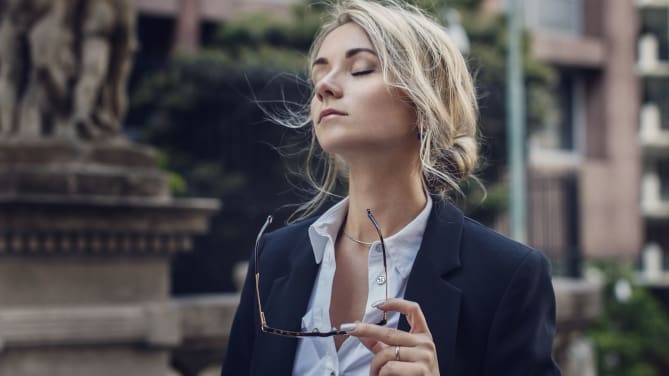 Woman relaxing at work