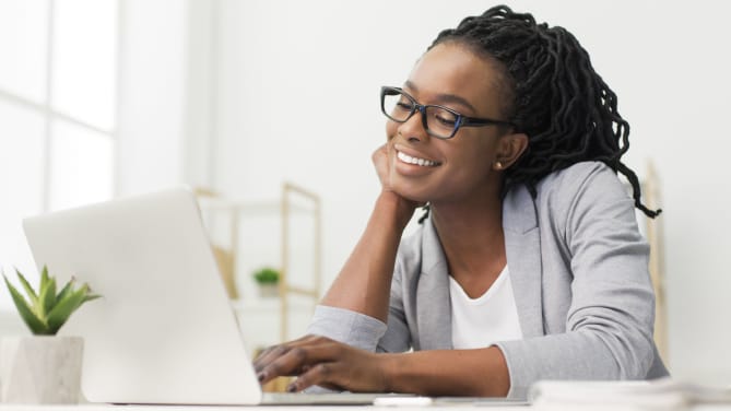 woman conducting a patent search