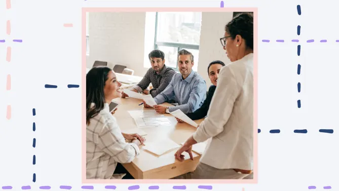 a woman leading a team meeting