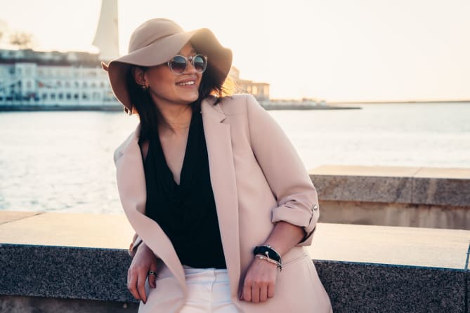 Happy woman on the water