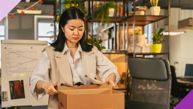 Professional in an office setting after being laid off