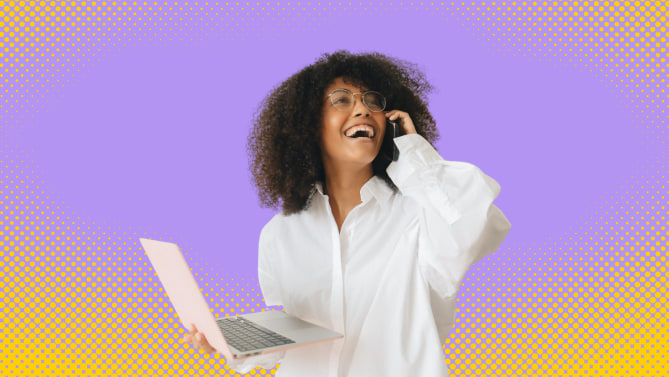 woman smiling on the phone