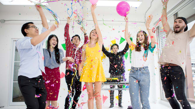 people partying at an office 