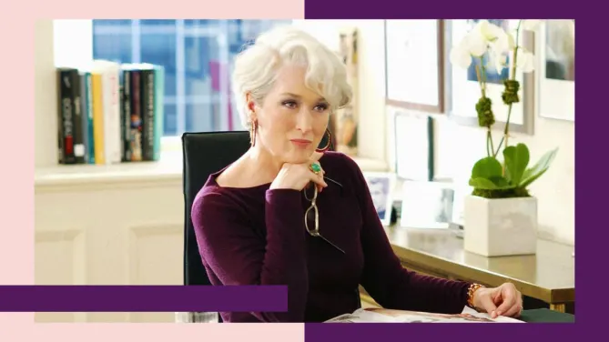 Miranda Priestly from The Devil Wears Prada sitting at her desk