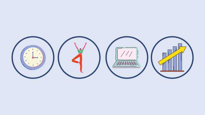 four circles with work icons