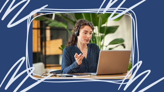 woman talking on virtual work call