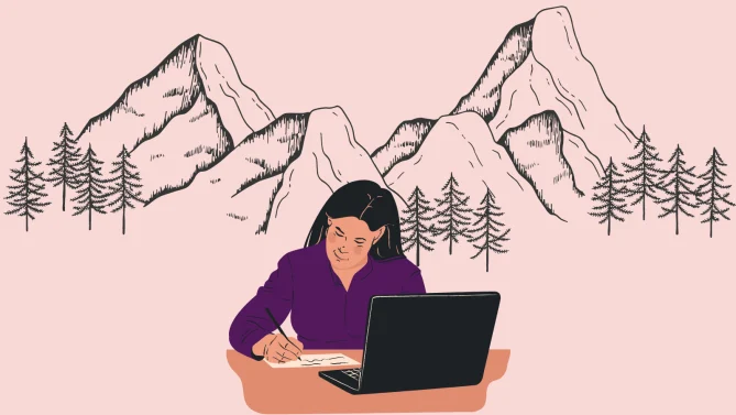 woman working in mountains