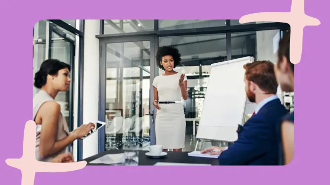 a woman giving a presentation during a meeting