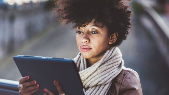 Woman working on tablet