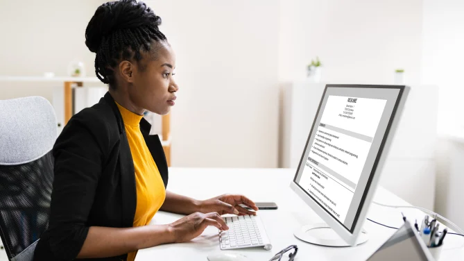 woman editing resume