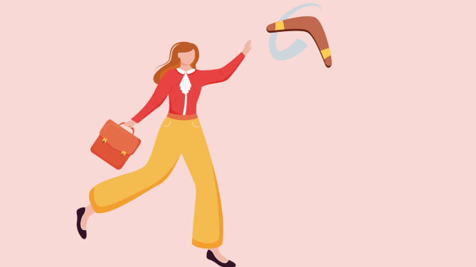 woman chasing after boomerang