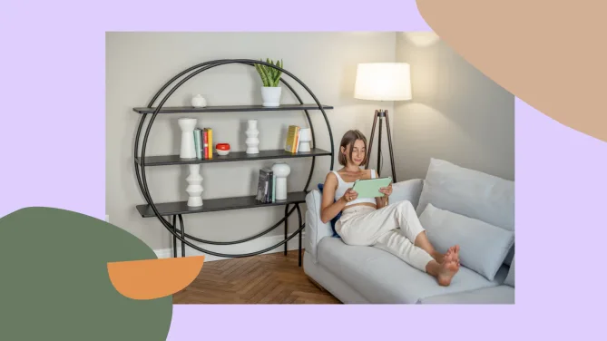 woman sitting alone on couch relaxing