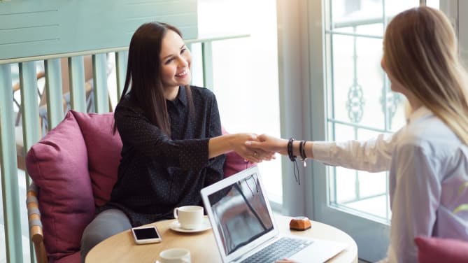 Woman interviewing at a startup 