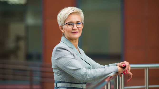 beautiful stylish woman with a short haircut in a suit