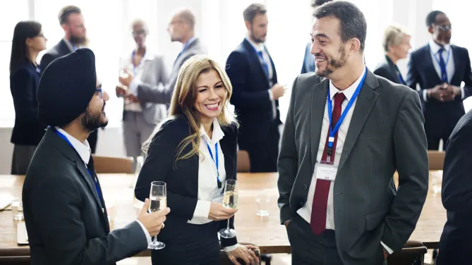 Woman speaking at networking event