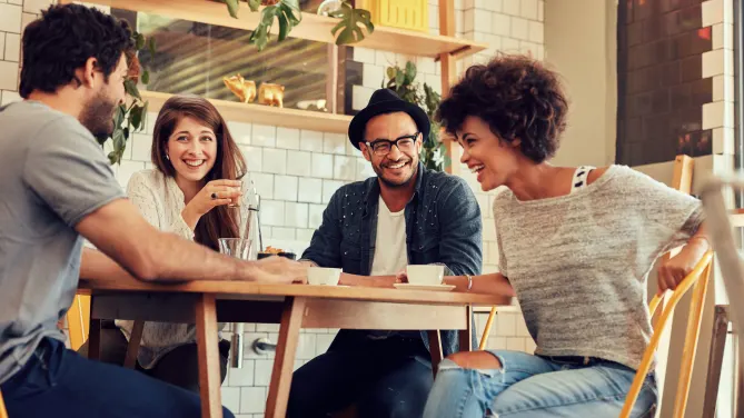 group of friends at a cafe