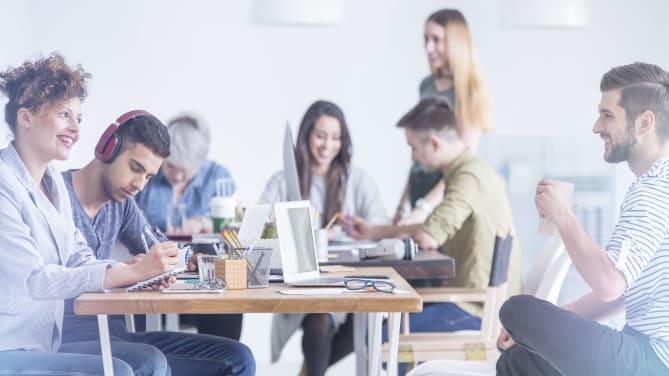 coworkers in common workspace