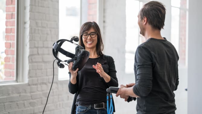 Woman Using VR Game