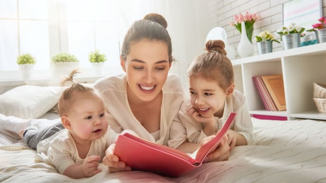 Mom reading to kids
