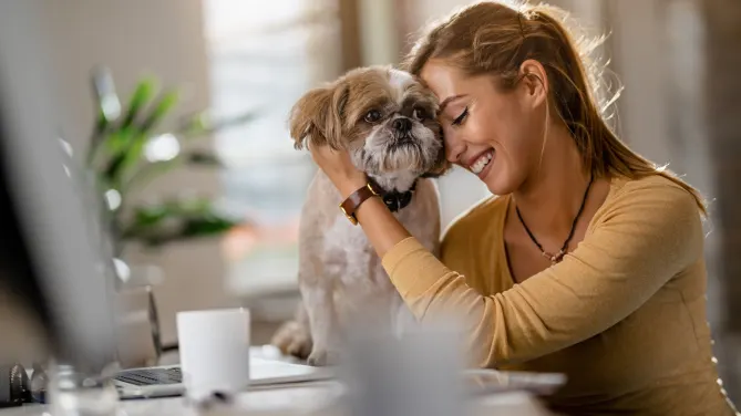Woman working with dog