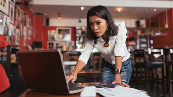 Concerned woman on computer