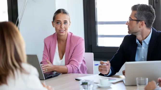 Annoyed woman in a meeting