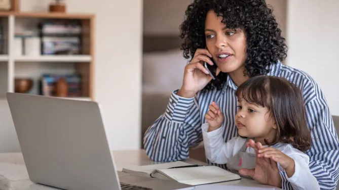 Woman working with child