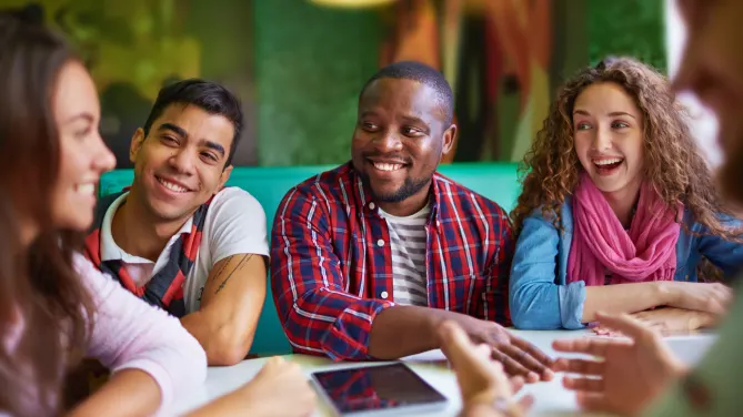 group of college students chatting