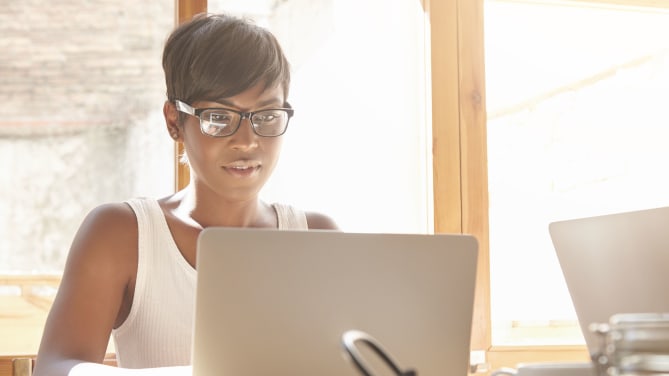 woman on computer