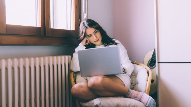 Stressed woman working at home