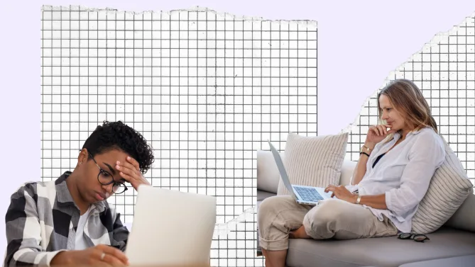 two women working at home