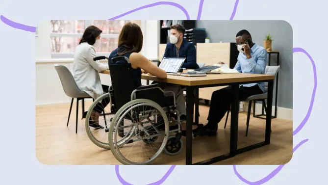 a group of people working at a table