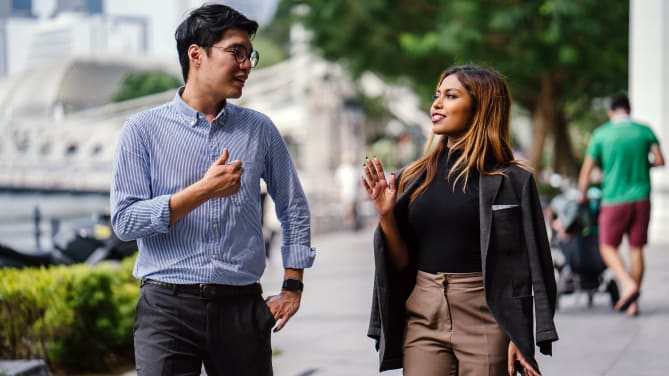 Two people talking