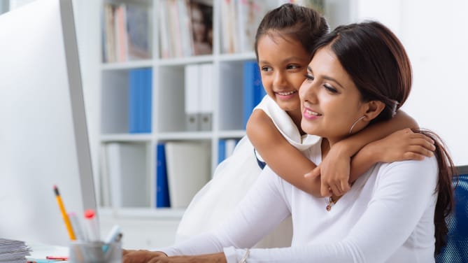 daughter hugging mother