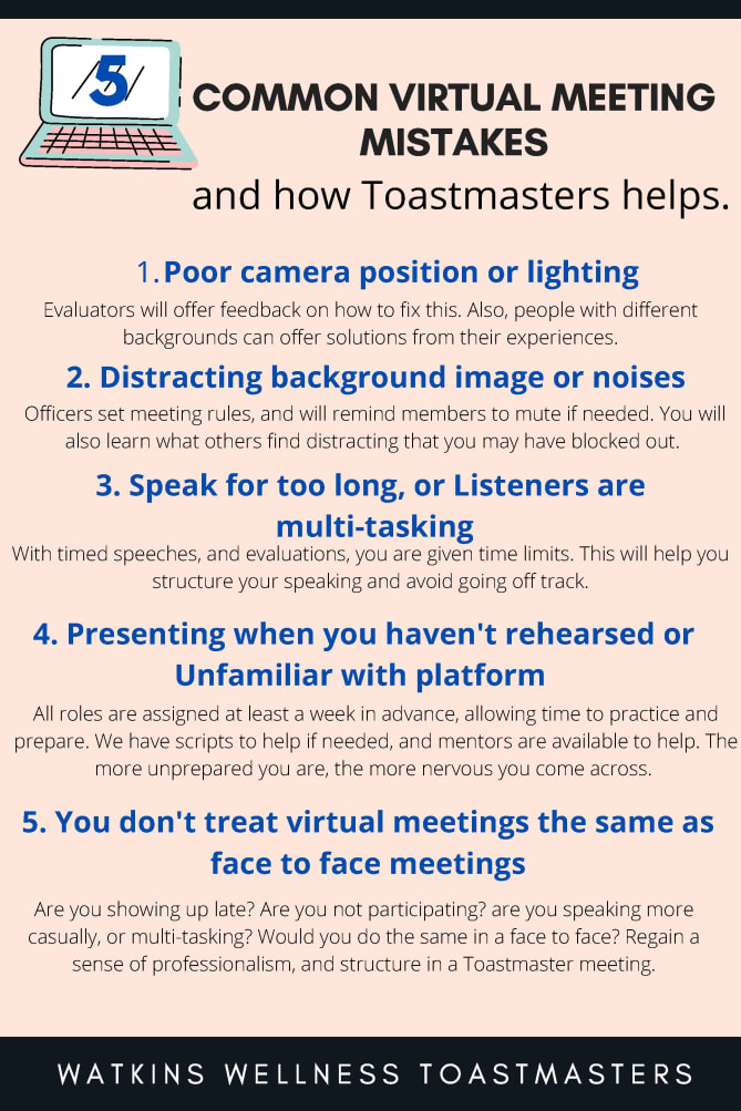 I created this Flyer for work pointing out the top 5 common mistakes we make in virtual meetings.