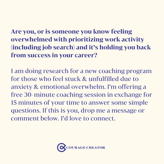 Are you, or is someone you know feeling overwhelmed with prioritizing work activity (including job search) and it's holding y...