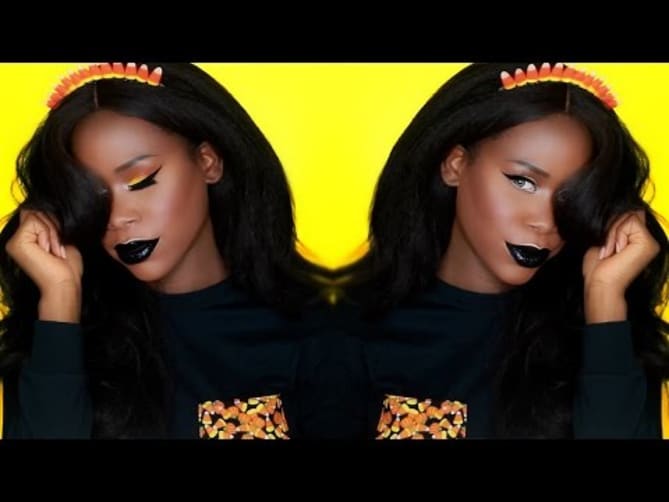 Candy corn-themed eye shadow.
