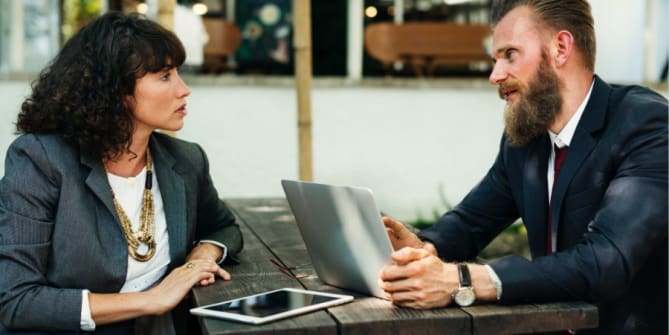 Man and woman talking