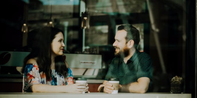 Two people talking