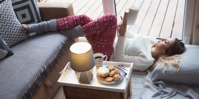woman reading in winter