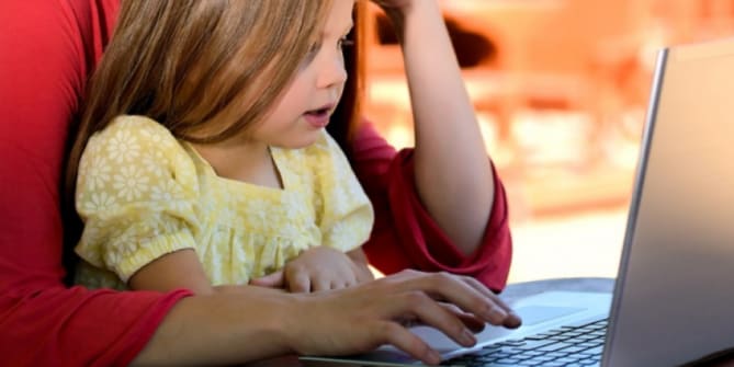 Girl learning technology